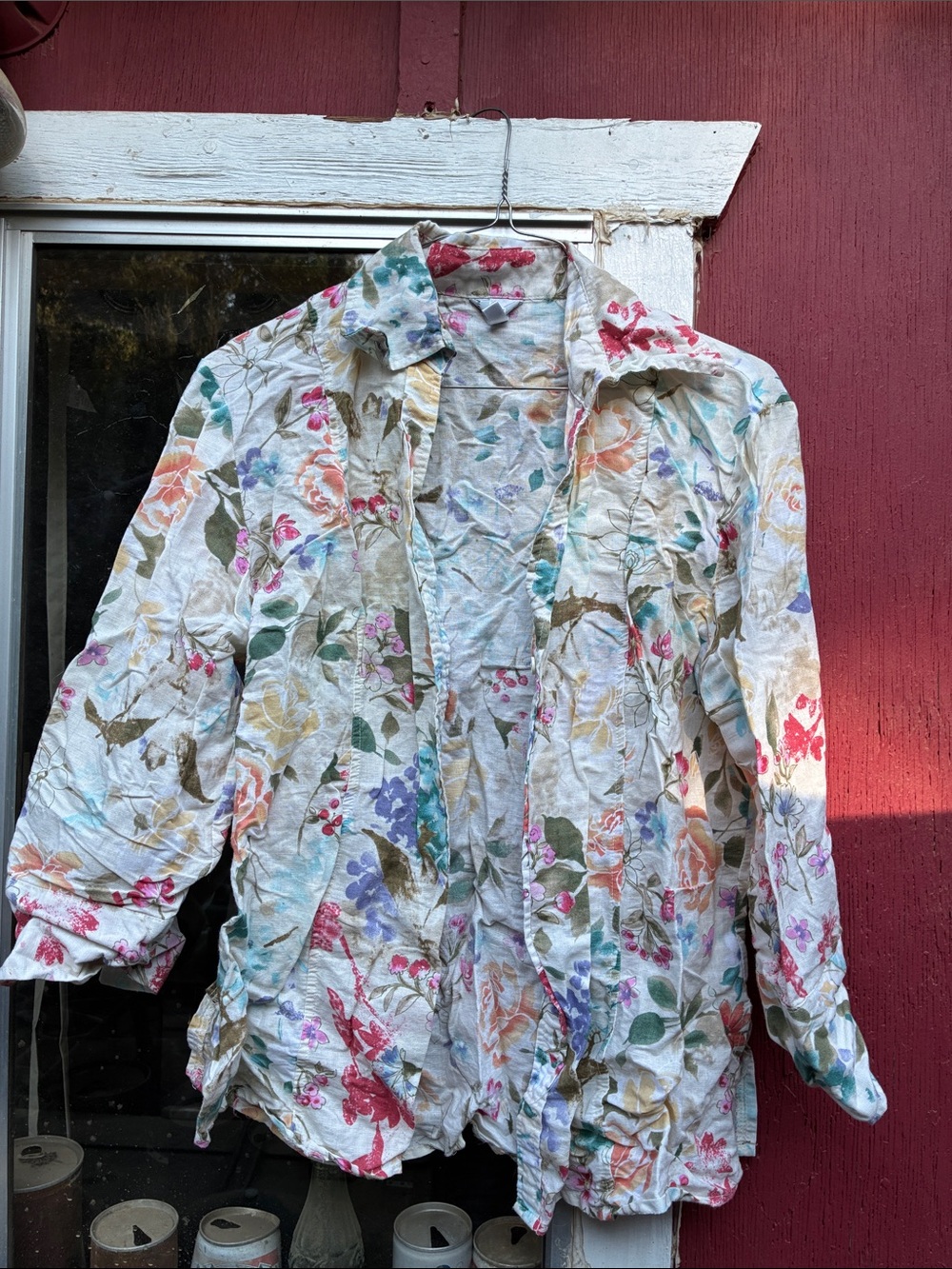 Harve Benard White Floral Button-Down Shirt with Multicolor Blooms
